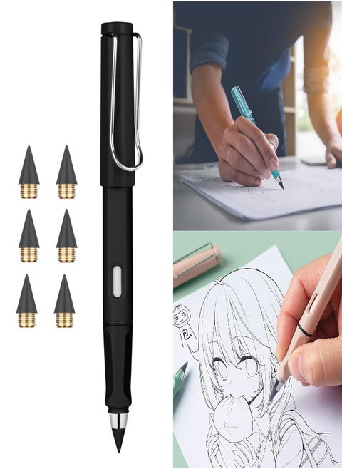 Infinity Pencil, Inkless Pencil Inkless Magic Pencil with Extra 1 Eraser Reusable Everlasting Pencil with 6 Replaceable Nibs for Writing Drawing Students Home Office School Supplies