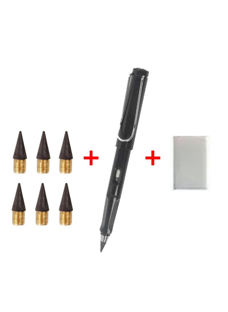 Infinity Pencil, Inkless Pencil Inkless Magic Pencil with Extra 1 Eraser Reusable Everlasting Pencil with 6 Replaceable Nibs for Writing Drawing Students Home Office School Supplies