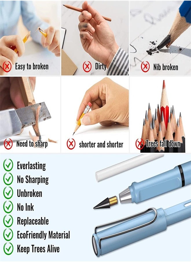 Infinity Pencil, Inkless Pencil Inkless Magic Pencil with Extra 1 Eraser Reusable Everlasting Pencil with 6 Replaceable Nibs for Writing Drawing Students Home Office School Supplies