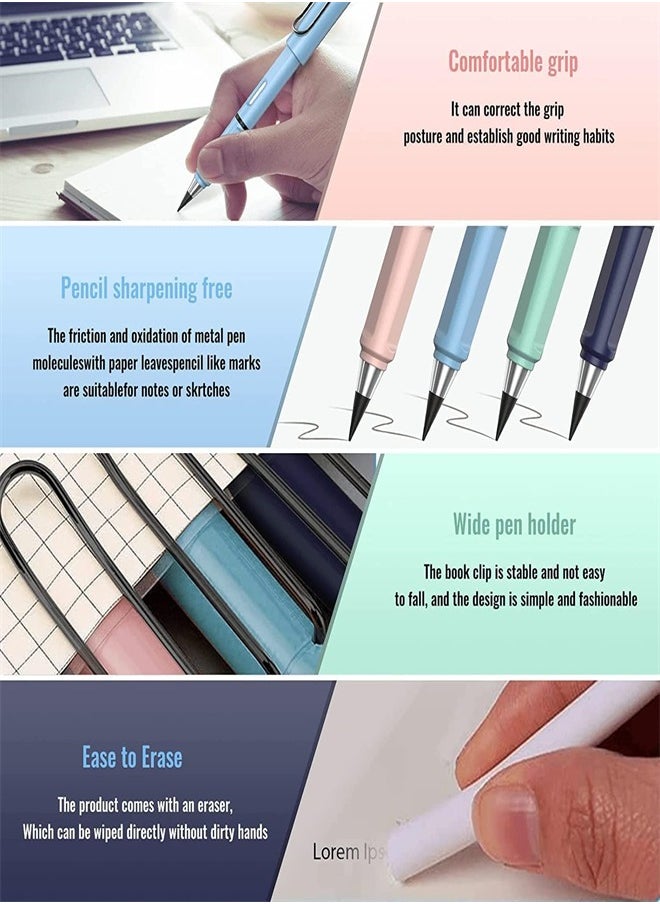 Infinity Pencil, Inkless Pencil Inkless Magic Pencil with Extra 1 Eraser Reusable Everlasting Pencil with 6 Replaceable Nibs for Writing Drawing Students Home Office School Supplies