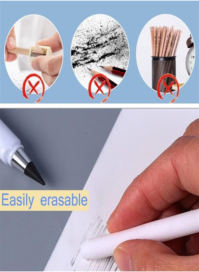 Infinity Pencil, Inkless Pencil Inkless Magic Pencil with Extra 1 Eraser Reusable Everlasting Pencil with 6 Replaceable Nibs for Writing Drawing Students Home Office School Supplies