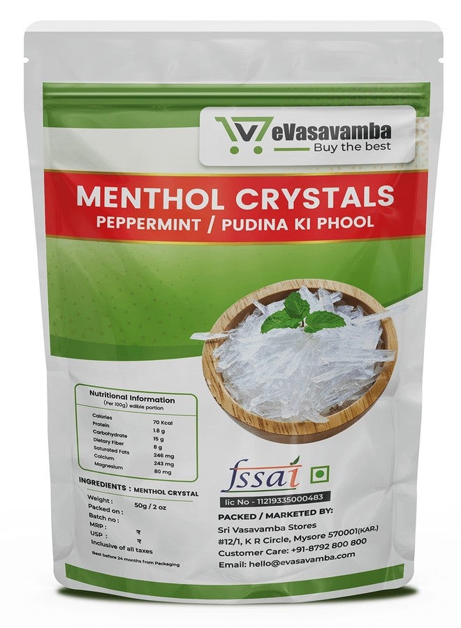 eVasavamba Menthol Crystals | Pudina Ki Phool | Peppermint | Pudina Flower | Mint | A++ Grade, 50g - Image 1