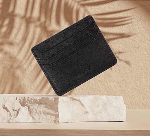 grande 3633 Genuine Leather Card Holder For Women and Men Super Slim Minimalist Small Snap Wallet Royal Black - Image 3