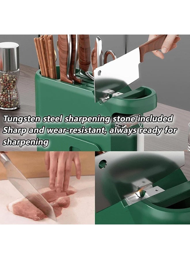 Bukela Multi-Functional Chopstick Holder/Knife Board Rack, Knife Holder with Sharpener, Kitchen Storage Rack for Cutting Boards, Pot Lids, Utensils, Suitable for Home Restaurant Countertop (White) - Image 3