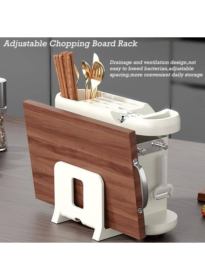 Bukela Multi-Functional Chopstick Holder/Knife Board Rack, Knife Holder with Sharpener, Kitchen Storage Rack for Cutting Boards, Pot Lids, Utensils, Suitable for Home Restaurant Countertop (White) - Image 4