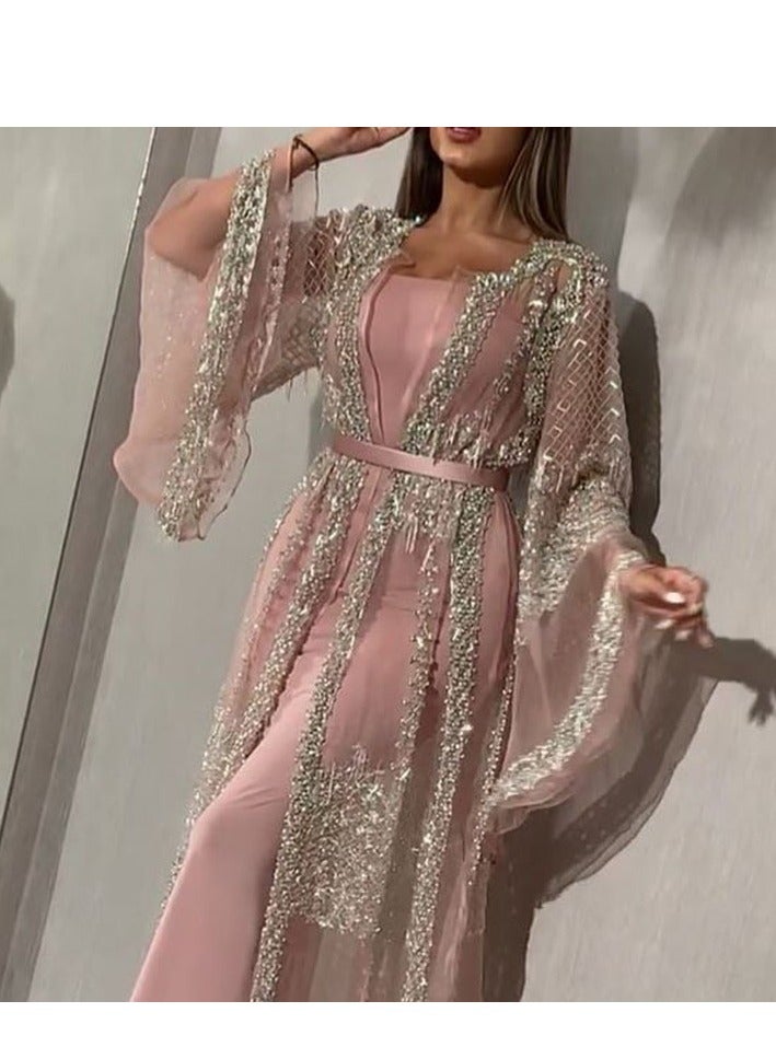 NIBEMINENT Women's Clothing Independent Station Beading Large Ornament Long Dress Scarf Banquet Evening Dress  - Image 1