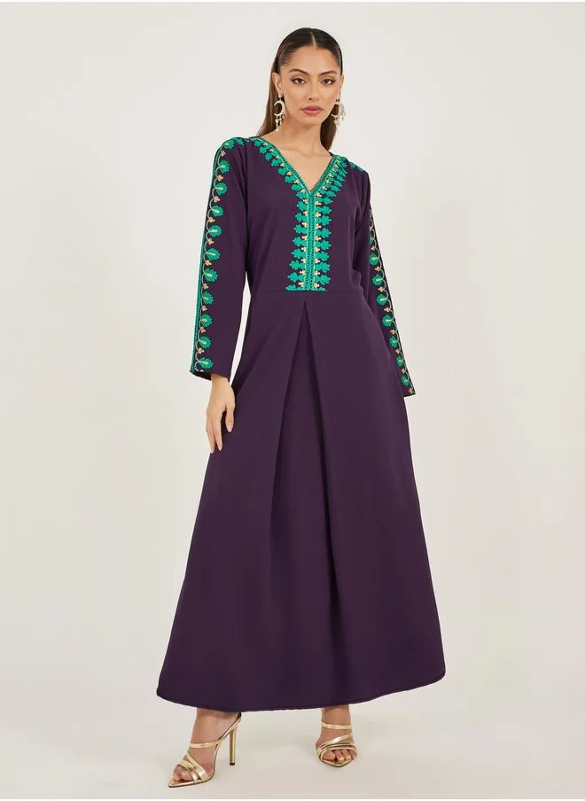 Maxim Creation Maxim Creation Embroidered A-Line Jalabiya with Tie Detail