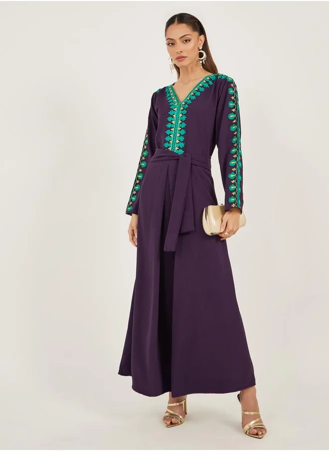 Maxim Creation Maxim Creation Embroidered A-Line Jalabiya with Tie Detail