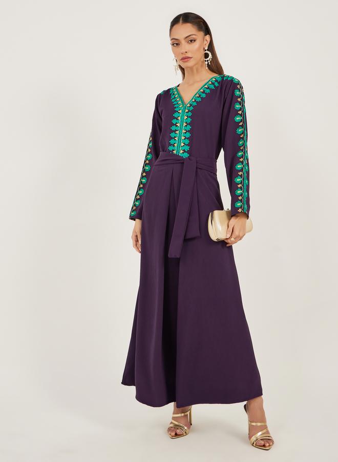 Styli Styli Embroidered A-Line Jalabiya with Tie Detail - Image 1