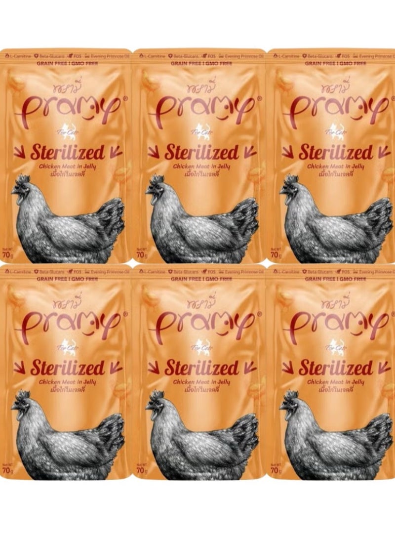 Pramy Cat Wet Food With Chicken In Jelly Flavor For Sterilized Cats - 6x70g - Specially Formulated for Sterilized Cats – Supports Weight & Urinary Health - Image 1