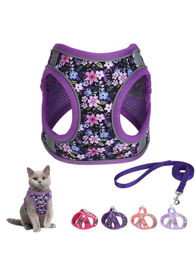 Flymind Step in Dog Harness and Leash Set, Flower Adjustable Easy Walk Puppy Harnesses, Soft Mesh Pet Vest Harness Small Size Dog Adjustable No Pull Dog Harness for Small Medium Dogs(Purple, S) - Image 1