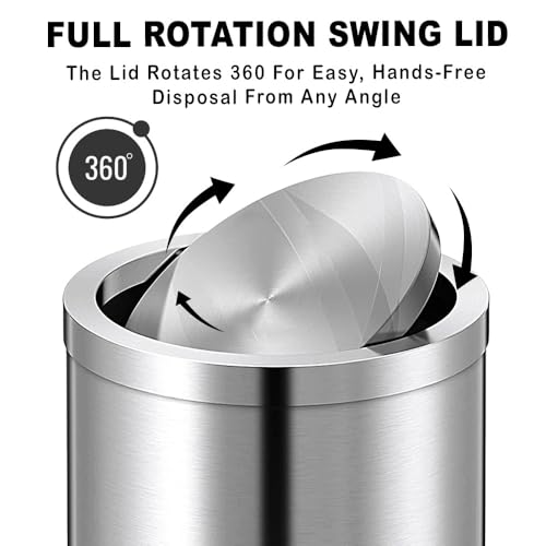 mofna Stainless Steel Swing lid dustbin, Garbage Bin, Trash Can, with removable lid For Home, Kitchen, Bathroom, Office & Commercial Use - 8x12 In -7 Liter, Silver, Pack of 2 - Image 3