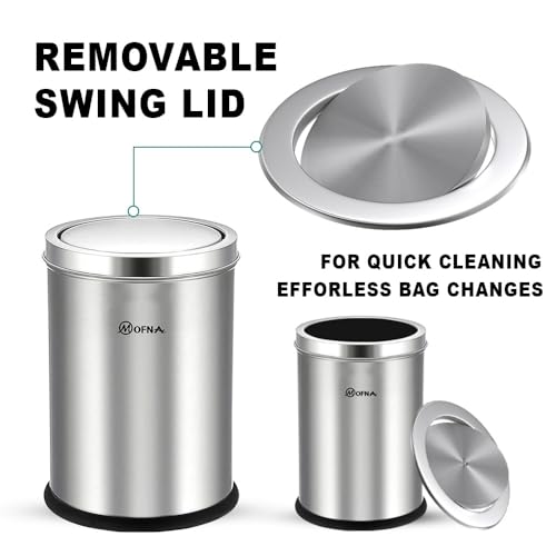 mofna Stainless Steel Swing lid dustbin, Garbage Bin, Trash Can, with removable lid For Home, Kitchen, Bathroom, Office & Commercial Use - 8x12 In -7 Liter, Silver, Pack of 2 - Image 4