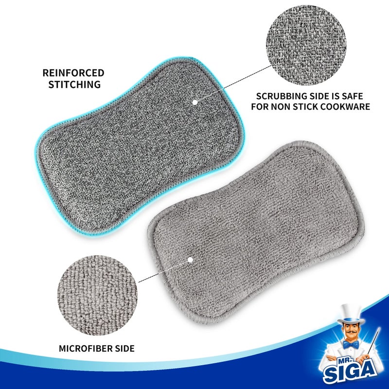 Mr Siga MR.SIGA Dual-Sided Scrub Sponges, Long lasting, Reusable Dishwashing Sponges for Kitchen, 6 Pack - Image 5