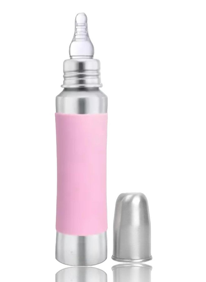 VOIK Baby Feeding Bottle 240ML in Pink Color | Stainless Steel Simple Bottle | Hygienic Silicone Teat | Feeding Bottle for New Born Baby BPA Free - Image 1