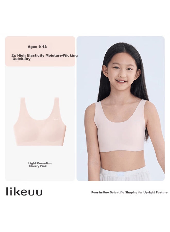 Like Uu Girls' Seamless Vest Bra For Children, Female Students In Middle And High School, Developmental Period, Light Pink - Image 3