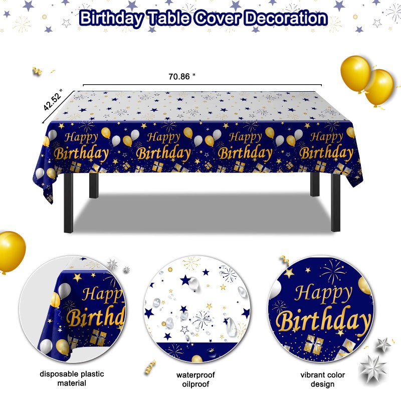 Purtarly Blue and Gold Birthday Decorations for Men Women, Happy Birthday Banner Decorations Bday Party Supplies for Him, Backdrop Balloons Tablecloth Foil Fringe Curtains Hanging Swirls Decor for Boys Girls - Image 4