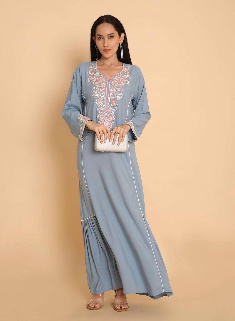 HANA & SARA Unique embroided design jalabiya dress arabic kaftan for women - Image 1