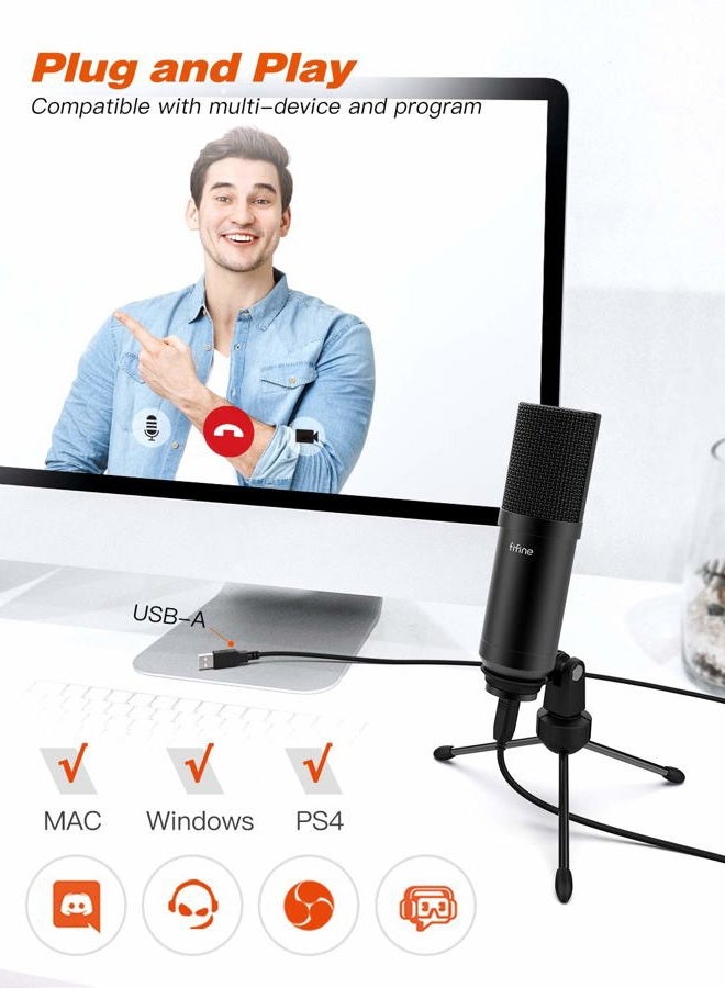 FIFINE مجموعة ميكروفون USB مع ذراع مرنة وحامل فلتر صوت، توصيل وتشغيل مع الكمبيوتر المكتبي واللابتوب، مجموعة ميكروفون للبودكاست والأدوات للاستوديو المنزلي (T732) - Image 5