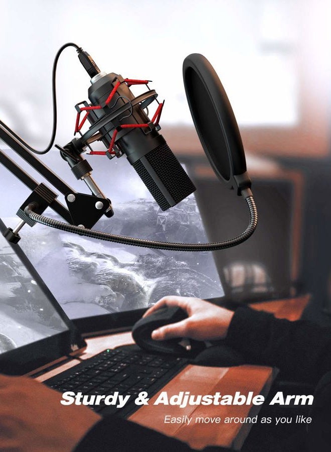 FIFINE مجموعة ميكروفون USB مع ذراع مرنة وحامل فلتر صوت، توصيل وتشغيل مع الكمبيوتر المكتبي واللابتوب، مجموعة ميكروفون للبودكاست والأدوات للاستوديو المنزلي (T732) - Image 4