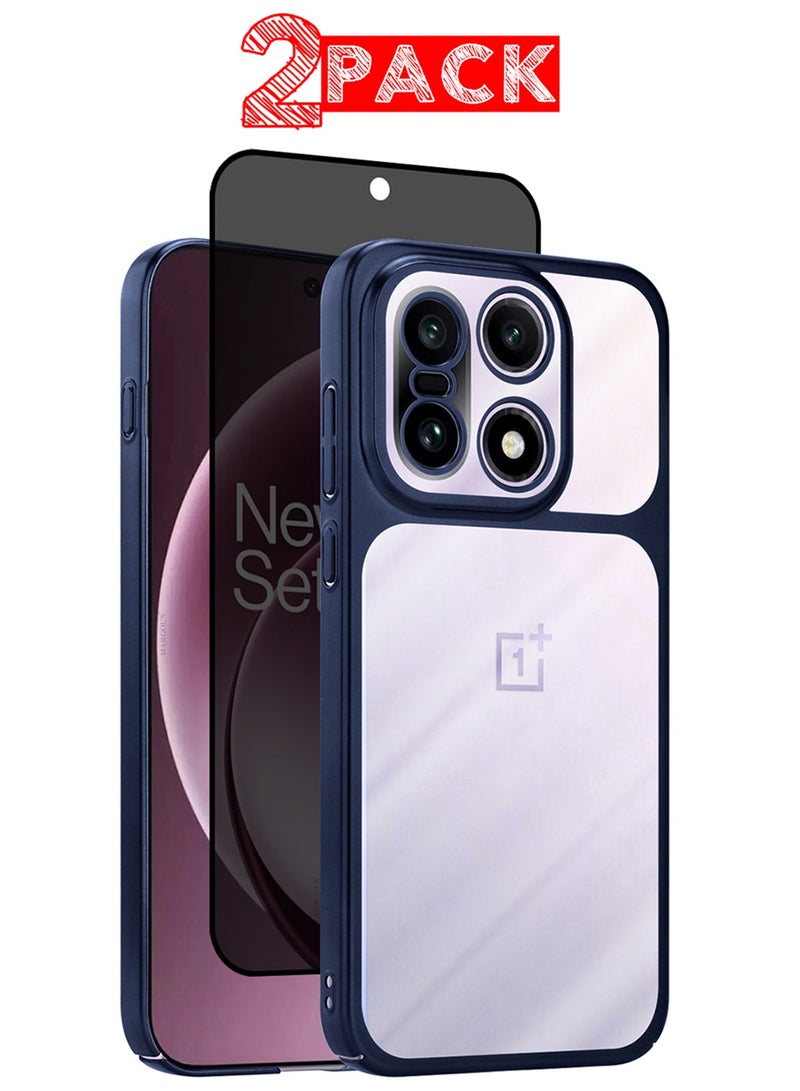 CATANES Electroplated PC Case for OnePlus 15 - Raised Camera Guard and Shock-Absorbing Edges with Privacy Screen Protector - - Clear - Side Blue - Image 1