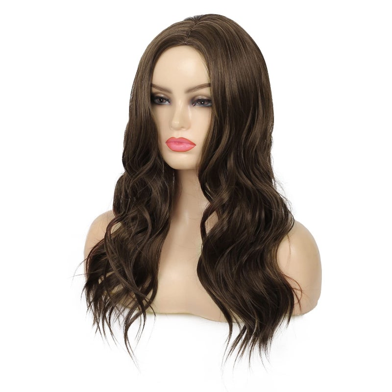 Beweig Long Curly Wavy Brown Wig for Women Middle Part Hair Replacement Wigs Synthetic Heat Resistant Fibers for Daily Use,20" - Image 4