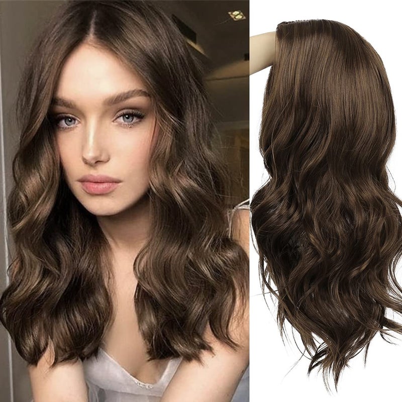 Beweig Long Curly Wavy Brown Wig for Women Middle Part Hair Replacement Wigs Synthetic Heat Resistant Fibers for Daily Use,20" - Image 1