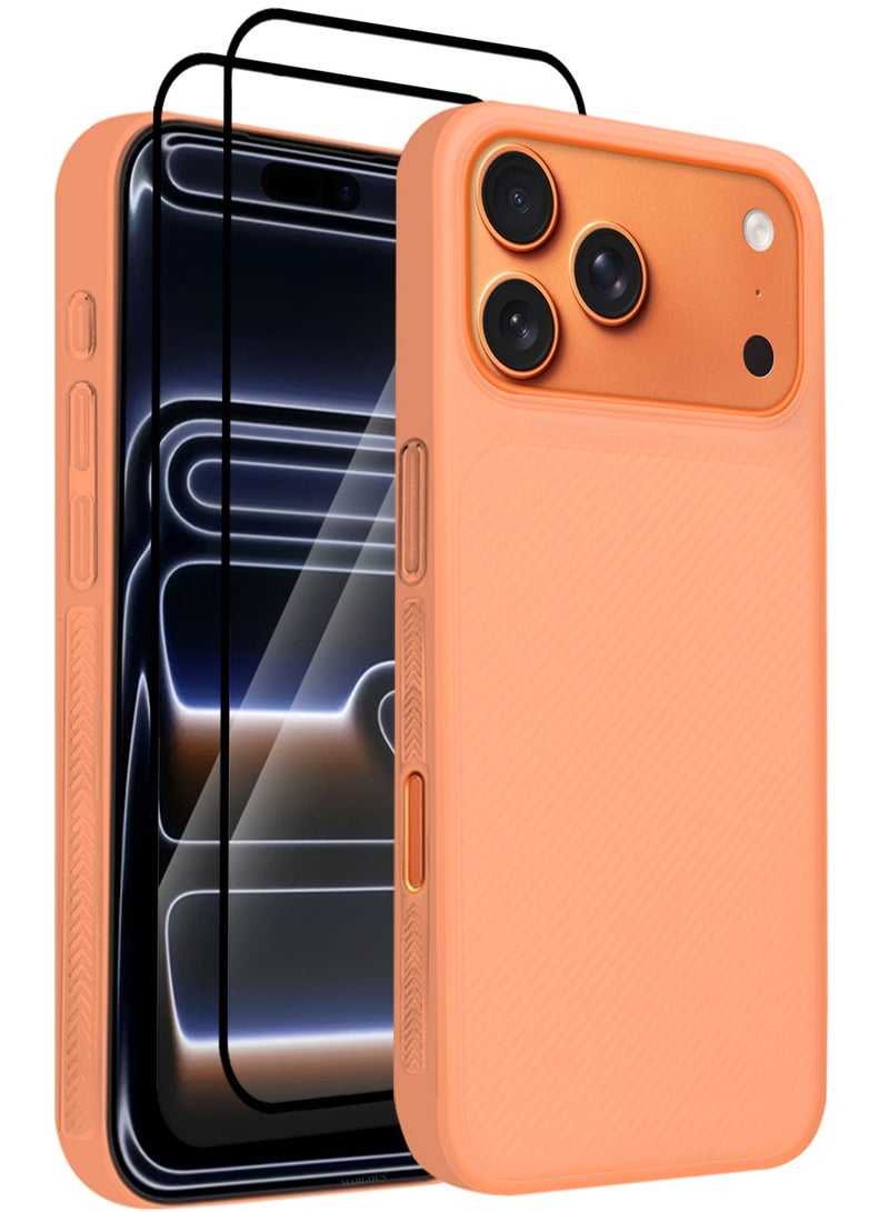 CATANES 3Packs Case Cover for iPhone 17 Pro Max, Air Skin Line Design Back Cover, Sturdy Durable Ultra-Thin Case, Drop Protection Cover Clear with Two 3D Screen Protectors - Cosmic Orange