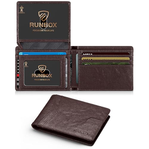 RUNBOX محفظة RUNBOX للرجال والنساء رفيعة RFID جلدية مع نافذتين للهوية وعلبة هدايا - Image 1