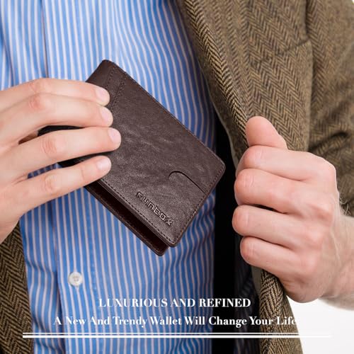 RUNBOX محفظة RUNBOX للرجال والنساء رفيعة RFID جلدية مع نافذتين للهوية وعلبة هدايا - Image 5