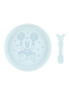 BUMKiNs Bumkins Disney Baby and Toddler Plate and Spoon Set, Silicone Dish for Babies and Kids, Baby Led Weaning, Children Feeding Supplies, Microwave Safe, Platinum Silicone, Ages 6 Months Up, Mickey Mouse  - Image 1