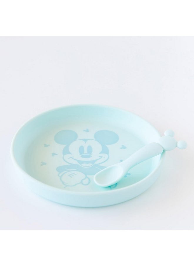 BUMKiNs Bumkins Disney Baby and Toddler Plate and Spoon Set, Silicone Dish for Babies and Kids, Baby Led Weaning, Children Feeding Supplies, Microwave Safe, Platinum Silicone, Ages 6 Months Up, Mickey Mouse  - Image 4