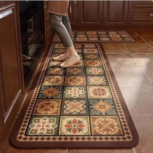 Gvnd Rubber Kitchen Mat Anti-Slip Waterproof Soft Diatomite Mat Floor Mat Oil-Proof Long Kitchen Carpet Bathroom Floor Mat Long Carpet Rug - Image 1