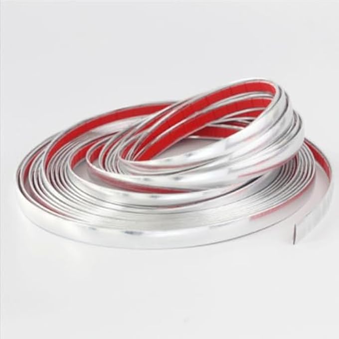 ريحني شريط تشطيبات كروم السيارة مقاس 10 مم × 15 متر بتصميم ذاتي لاصق عالمي باللون الفضي - Image 4