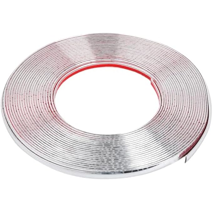 ريحني شريط تشطيبات كروم السيارة مقاس 10 مم × 15 متر بتصميم ذاتي لاصق عالمي باللون الفضي - Image 1