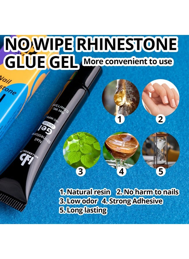 BELLEBOOST Nail Art Rhinestone Glue Gel&Flatback Gems Accessories Kit 1 Tube Of 15Ml Rhinestone Gel Glue(Uvled Needed)+1 Box Of Flatback Round Glass Crystal Ab&Clear Gemstones With Pickup Pencil And Tweezer  - Image 4