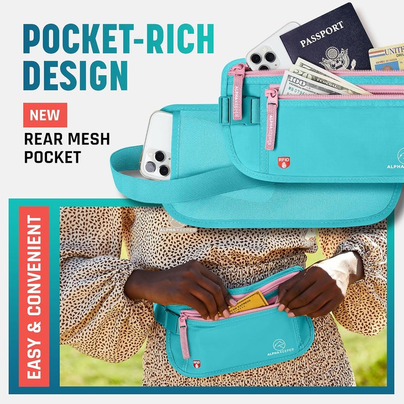 Alpha Keeper Hidden Travel Money Belt - RFID Blocking Waist Wallet & Passport Holder for Women and Men, Anti-Theft Slim Security Pouch - Image 5