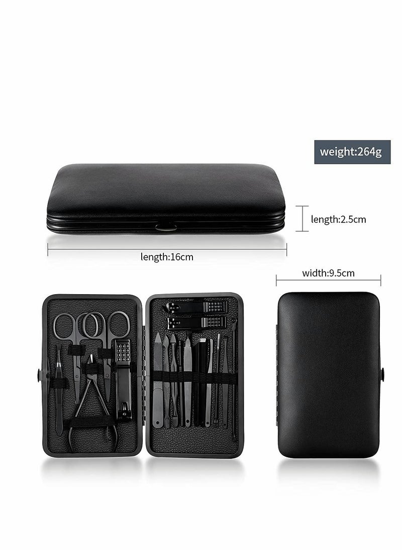 KASTWAVE Profession Nail Clippers Set 18 pcs，Black Stainless Steel Sharp Nail Trimmer Pedicure and Manicure Set with Cortex Metal Case for Men and Women - Image 4