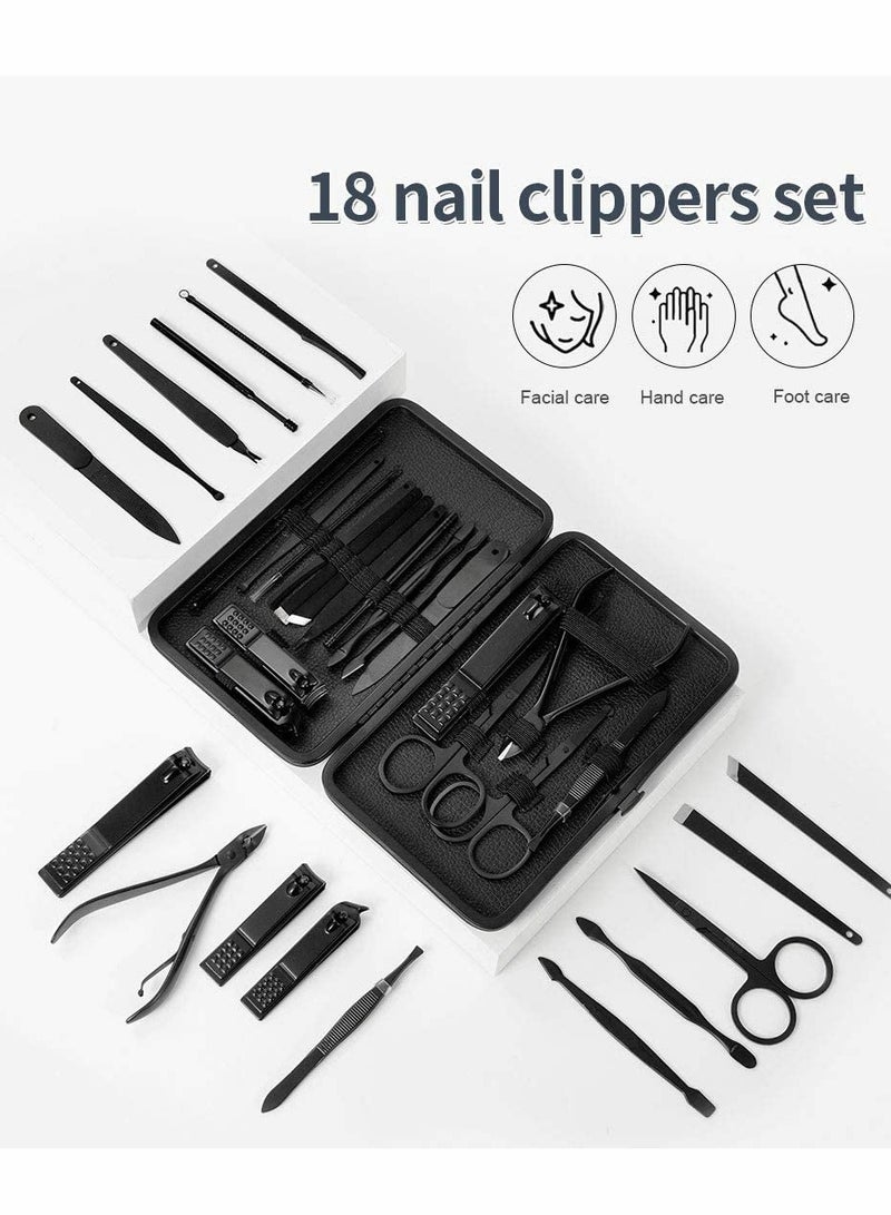 KASTWAVE Profession Nail Clippers Set 18 pcs，Black Stainless Steel Sharp Nail Trimmer Pedicure and Manicure Set with Cortex Metal Case for Men and Women - Image 3