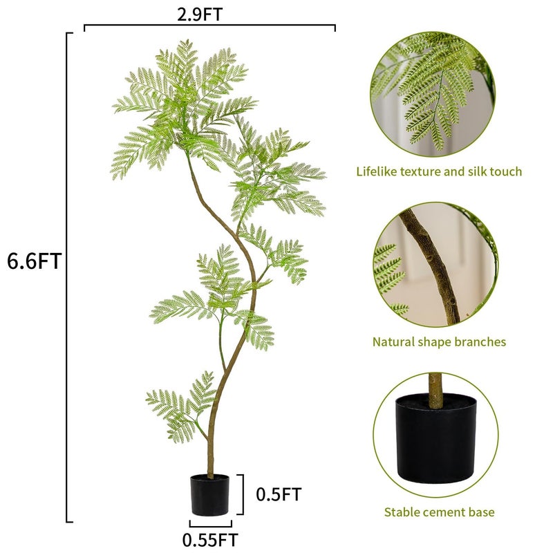 Bailikang 6.6FT Artificial Tree Fake Jacaranda Tree,Faux Tall Tree Lifelike Green Leaves Large Plants Indoor Fake Trees for Home Decor - Image 2