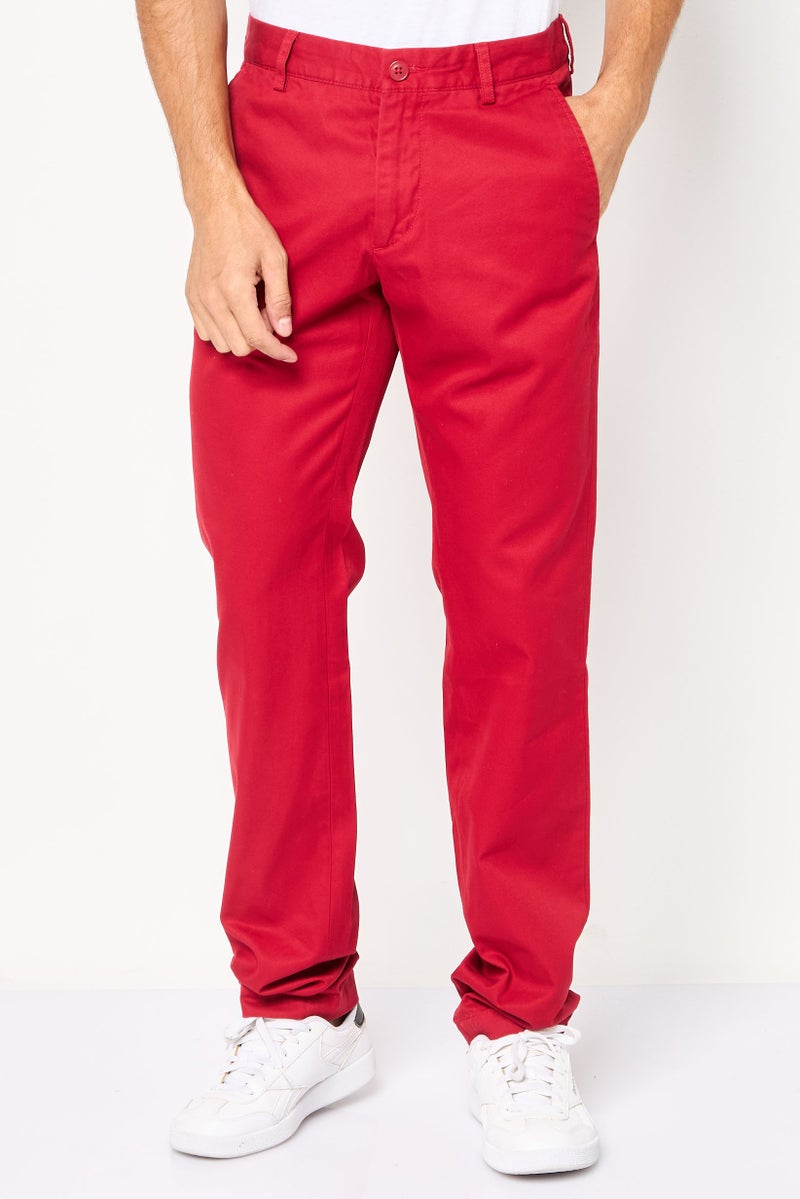 LACOSTE Men Slim Fit Solid Chino Pants, Maroon - Image 1