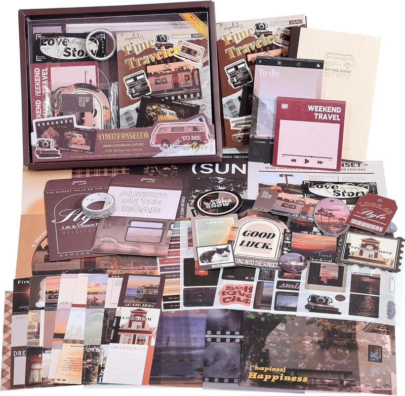 RANUR Vintage Aesthetic Scrapbook Kit With Stickers, Art Bullet Junk Journal Kit With Journaling Or Scrapbooking Supplies Journal Planners Paper Stickers Craft Notebook Collage (Traveler),Multicolor - Image 1