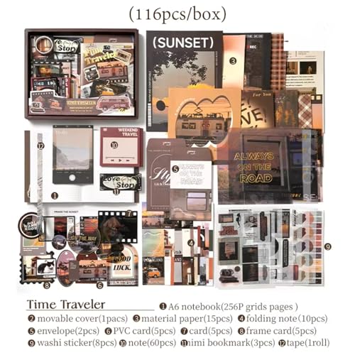 RANUR Vintage Aesthetic Scrapbook Kit With Stickers, Art Bullet Junk Journal Kit With Journaling Or Scrapbooking Supplies Journal Planners Paper Stickers Craft Notebook Collage (Traveler),Multicolor - Image 2