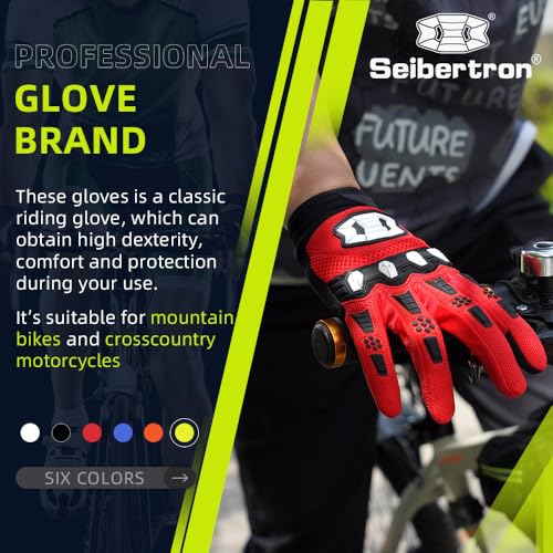 Seibertron قفازات سبيرترون للجنسين MX ATV MTB للسباقات - قفاز كامل الأصابع مع شاشة تعمل باللمس للدراجات الهوائية وركوب الجبال والدراجات النارية وموتوكروس أحمر M - Image 2