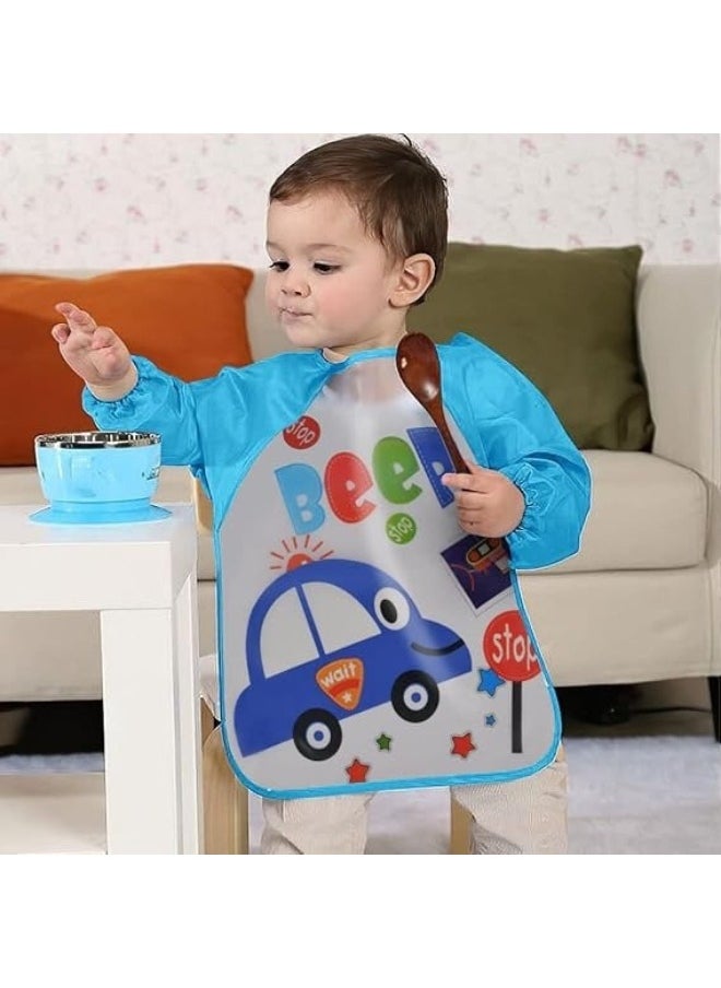 Generic Baby's Long-Sleeve Waterproof Bib for Both Eating and Drawing (Blue), One Size - 1Pc  - Image 3