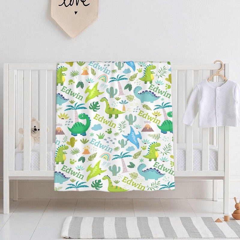 Ottoy Dinosaurs Personalized Baby Blanket Gifts Custom Dinosaurs Blanket for Girls Boy, Super Soft Blankets for Toddler Bed Nursery Decor 40"x30" (Toddler) - Image 2