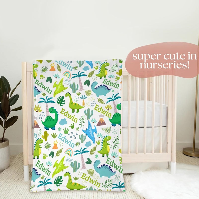 Ottoy Dinosaurs Personalized Baby Blanket Gifts Custom Dinosaurs Blanket for Girls Boy, Super Soft Blankets for Toddler Bed Nursery Decor 40"x30" (Toddler) - Image 4