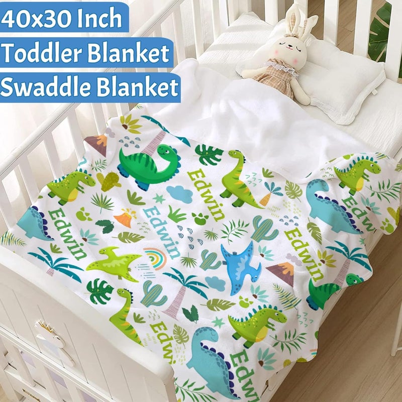 Ottoy Dinosaurs Personalized Baby Blanket Gifts Custom Dinosaurs Blanket for Girls Boy, Super Soft Blankets for Toddler Bed Nursery Decor 40"x30" (Toddler) - Image 3