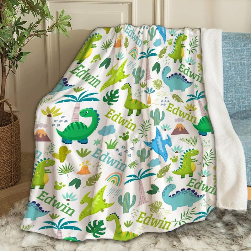 Ottoy Dinosaurs Personalized Baby Blanket Gifts Custom Dinosaurs Blanket for Girls Boy, Super Soft Blankets for Toddler Bed Nursery Decor 40"x30" (Toddler) - Image 1