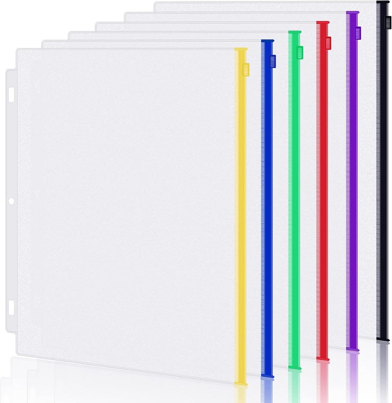 Antner 6 Pack Letter Size Binder Pockets for 3 Ring Binder, Multicolor Zipper Binder Pouches Loose Leaf Bags Document Folders, Waterproof PVC Binder Pockets Filing Bags for Business Office Supplies - Image 1